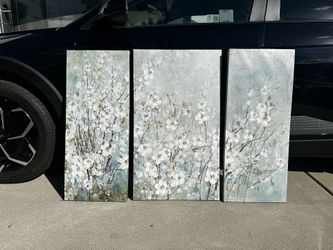 3 Pieces Large Blue Floral Flower Canvas Wall Art Wall Decor Painting Photo