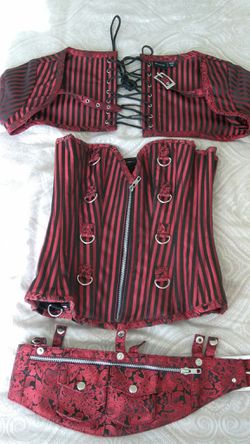Steam punk pirate: awesome Corset, shoulder jacket and waist pouch