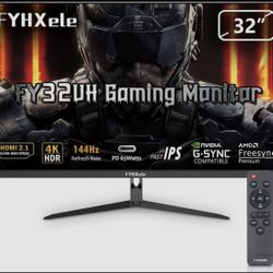 FYHXele 4K Gaming Monitor 144Hz 32inch, Fast UHD IPS Computer Monitor, 1ms, VESA Mountable, DSC, Built-in Speakers, Free-Sync, 1xDP1.4, 1xHDMI2.1, 1xH