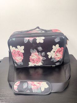 Floral Travel Cosmetic Bag with Adjustable Dividers & Shoulder Strap