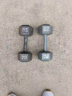 Pair of 20 lb Cast Iron Hex Dumbbells