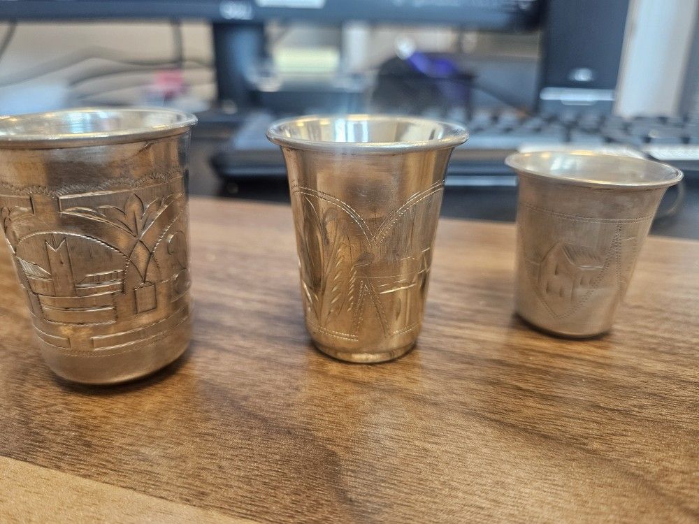 Antique Imperial Russian 84 Silver Kiddish Cup Beaker Cups