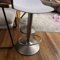 Pair of Modern Adjustable Bar Stools – White Seats & Brushed Metal Base