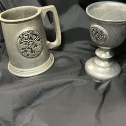 Bicentennial Engraved pewter beer stein & Mead Cup