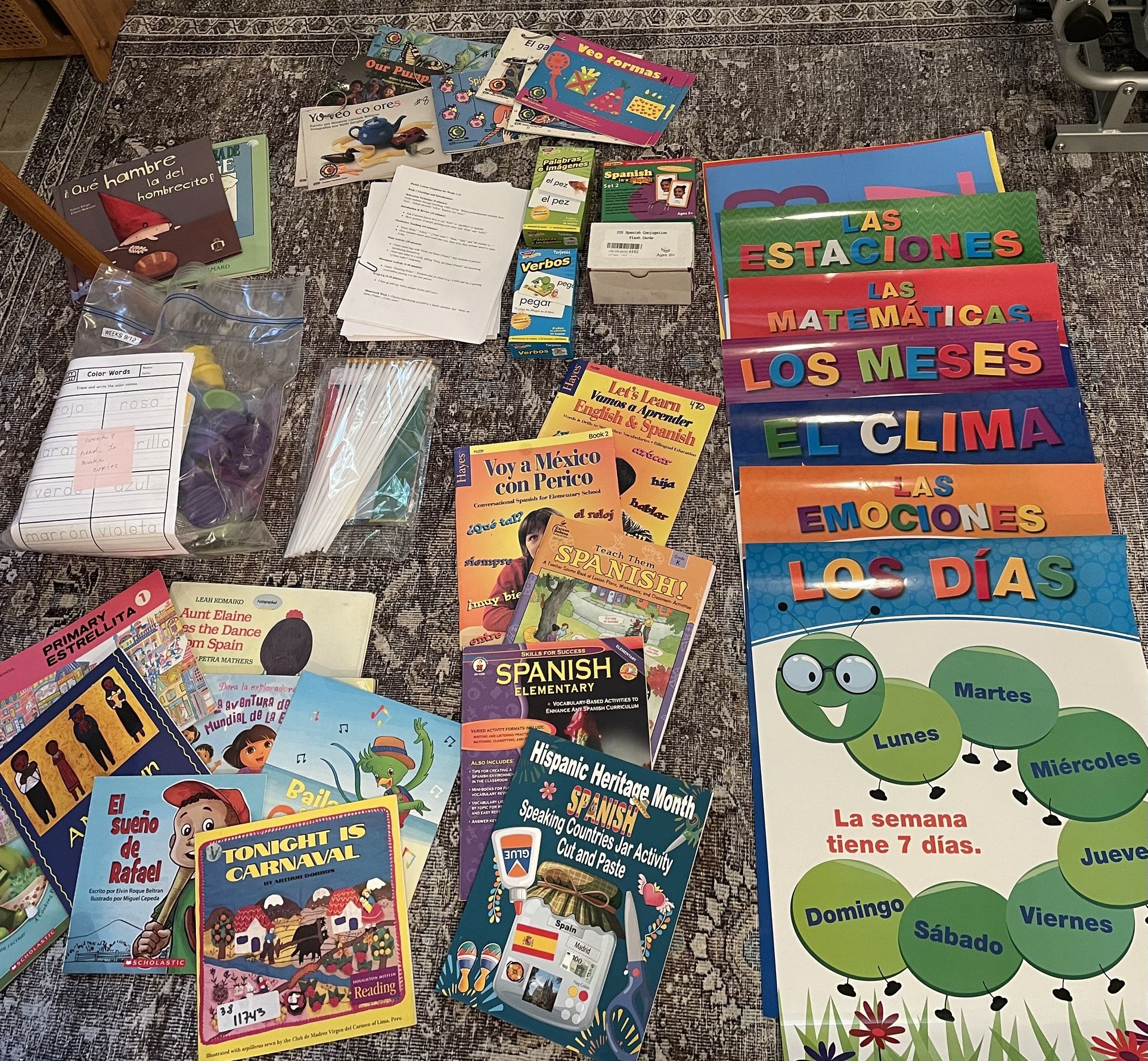 Nursery Home School New Spanish Set Lot Teach Them Spanish Lakeshore Carson Dellosa Books Posters Activities