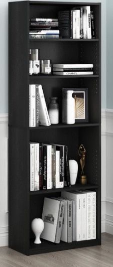 Five Shelf Bookcase Black Finish