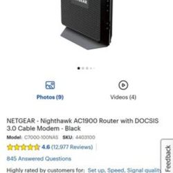 NETGEAR - Nighthawk AC1900 Router Cable Modem XFINITY compatible