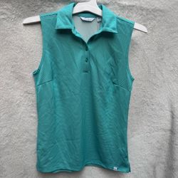 NWT Lady Hagan Jacquard Sleeveless Golf Polo XS Teal Crush