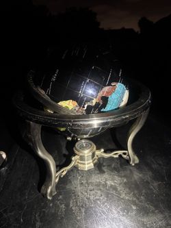 Gemstone World Globe with Metal Stand and Compass