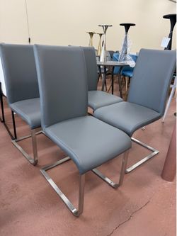 Contemporary Slate Gray Faux Leather Dining Chairs for Adults
