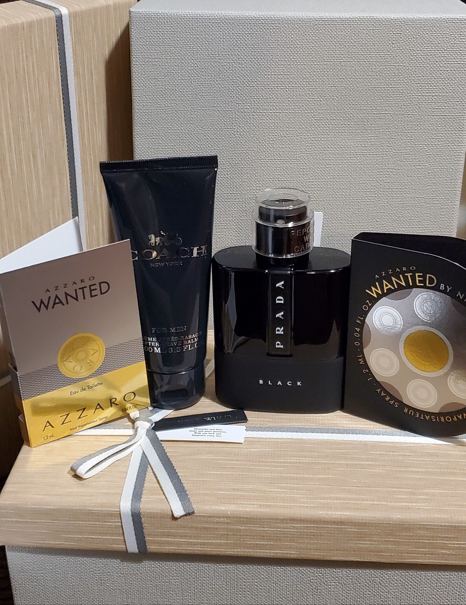 Prada black eau de perfume for men new never used with a free samples and after shave in a gift box