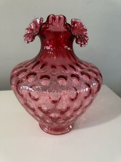 Vintage Fenton Cranberry Coin Dot with ruffles vase