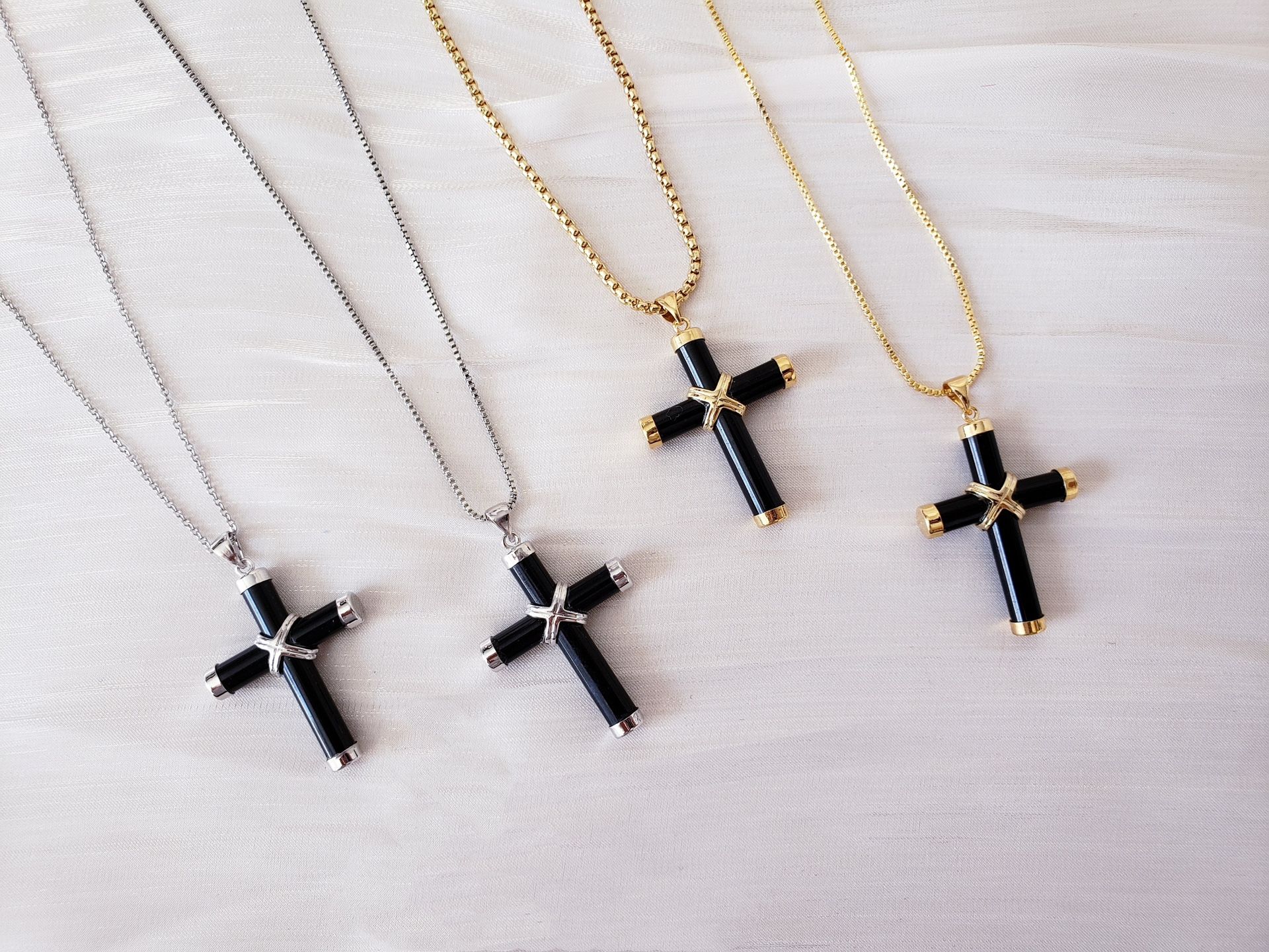 Black Onyx Pendant Necklace 18K Gold Plated