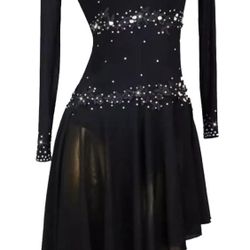 Girl Latin Competition Dancewear Round Neck Ballroom Dance Dresses Salsa Cha Cha Performance Costume Fishbone Skirt