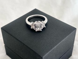 Emerald cut 3 stone diamond ring size 5.5 with IGI report and appraisal