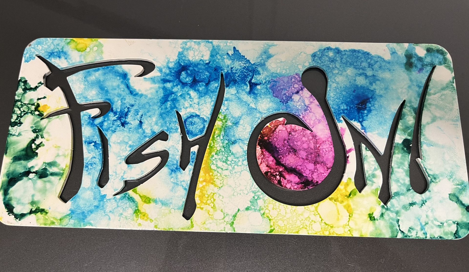 Fish On - Cut Out Aluminum Metal Alcohol Inks Indoor/ Outdoor 