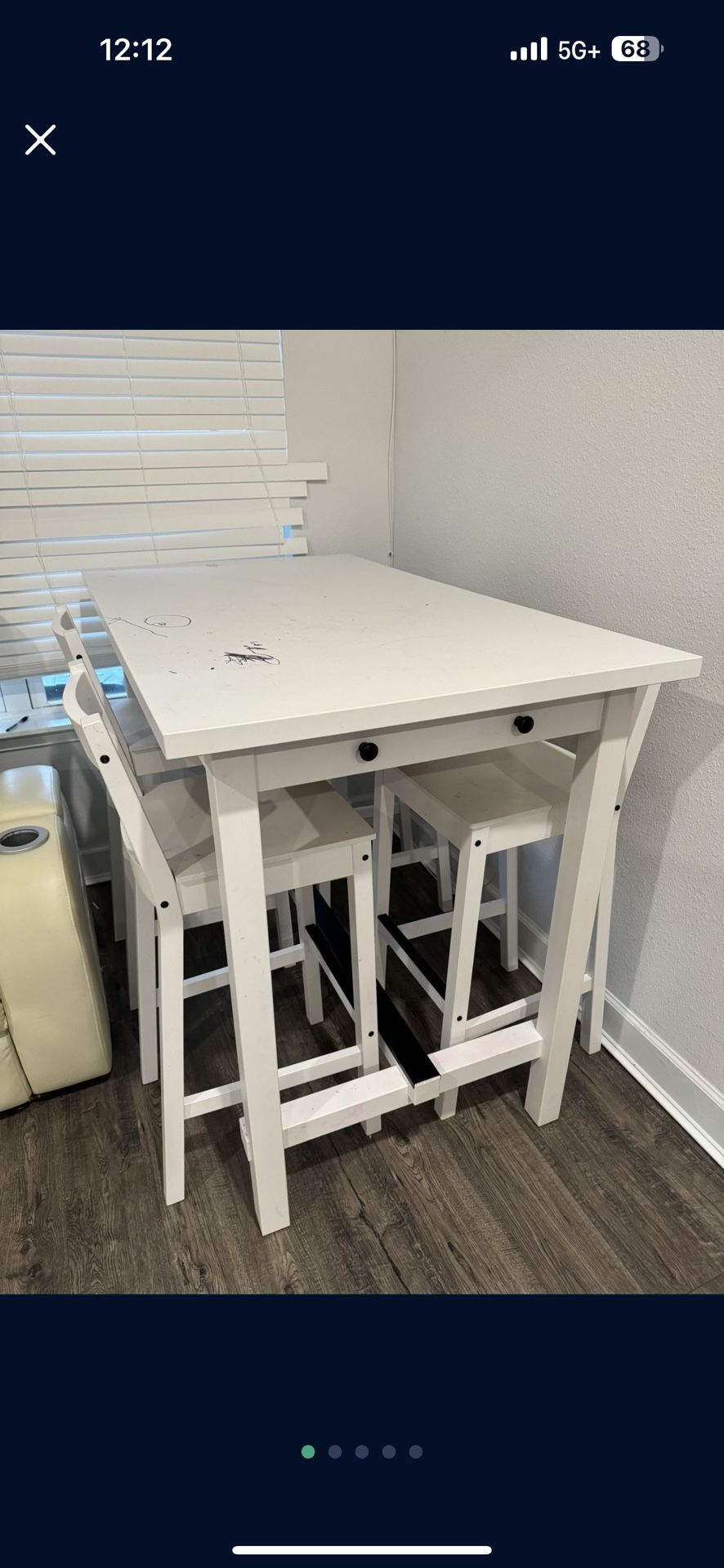 White Wood Dining Table – Sturdy, Minor Ink Stains – No Chairs