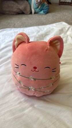 Squishmallow Pink Cat Plush with Floral Embroidery