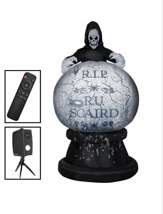 Large 8.5 Foot Airblown Inflatable Grim Reaper Halloween Yard Display w/Living Projection Technology. (Read)