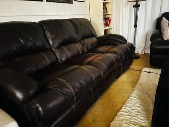 Dark Brown Leather Recliner Sofa with Love seat (manual recliner)