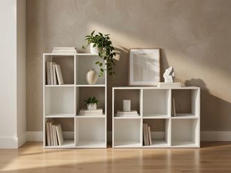 $25 each! Two White Modern 6 Cubby Cube Storage Shelf Shoe Organizer Bookshelves! Good condition. 21x21x32in