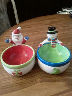 Christmas Bowls Santa and Snowman