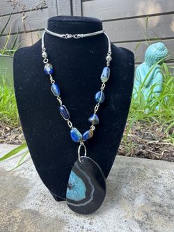 Bold Blue Druzy Agate Pendant Necklace – Unique One-of-a-Kind Jewelry