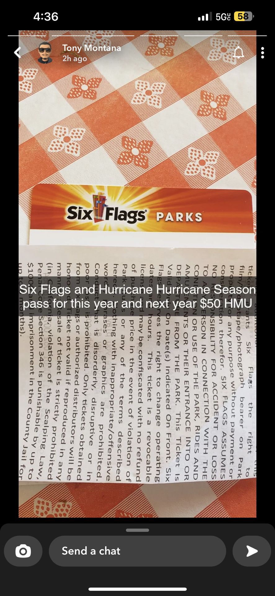 Six Flags/hurricane Harbor Season Pass