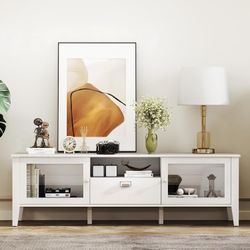 TV Stand for 65 70 inch TV, Modern Entertainment Center with Glass Doors, 63" TV Console with Storage Drawer, Media Console for Living Room, Bedroom, 