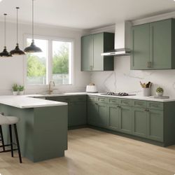 Affordable green shaker cabinets