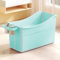 Collapsible Baby Bathtub Foldable Bathtub for Toddler Portable Large Foldable Bath Tub Bathtub for Kids Petite with Thermometer and Storage Basket (Gr