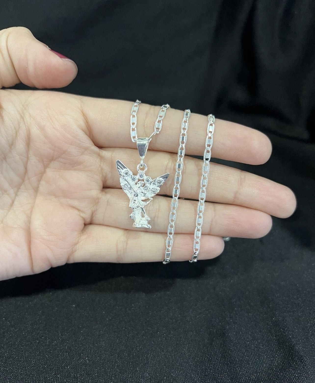 925 Sterling Silver CZ San Miguel Archangel St Michael Valentino Chain