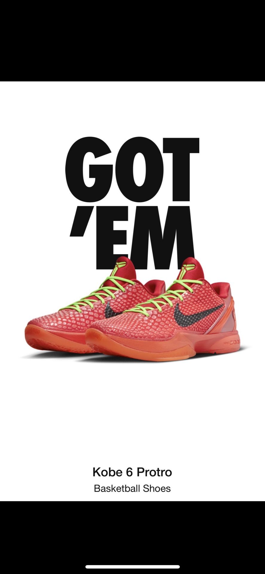 Nike Kobe 6 Protro Reverse Grinch US Size 11.5 Brand New In Box Never Use🎄