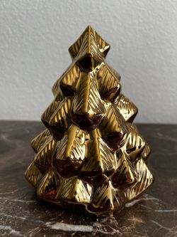 Gold Ceramic Christmas Tree Figurine Holiday Decor