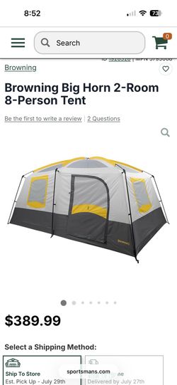 Browning 8 person, two room tent
