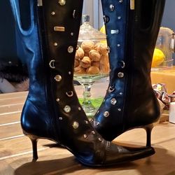 Luciano Padovon Designer Black Studded Bling Boots..Size 8 Womens..Like New!
