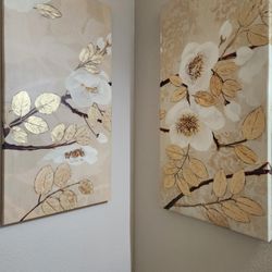 White Blossom Flowers Canvas Art Set 40 x 20