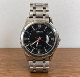 Geneva Quartz Watch Silver Bracelet Black Dial