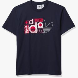 Adidas Originals Graphic Trefoil Print T-shirt Size M In Navy RARE. FROM UNITED KINGDOM 