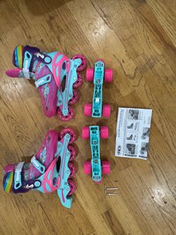 Roller Derby Sprinter Girl's 2-in-1 Quad Roller and Inline Skates Combo, Unicorn, Small (Size 12-2)
