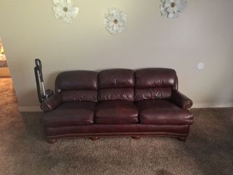 Burgundy Leather Sofa with Nailhead Trim
