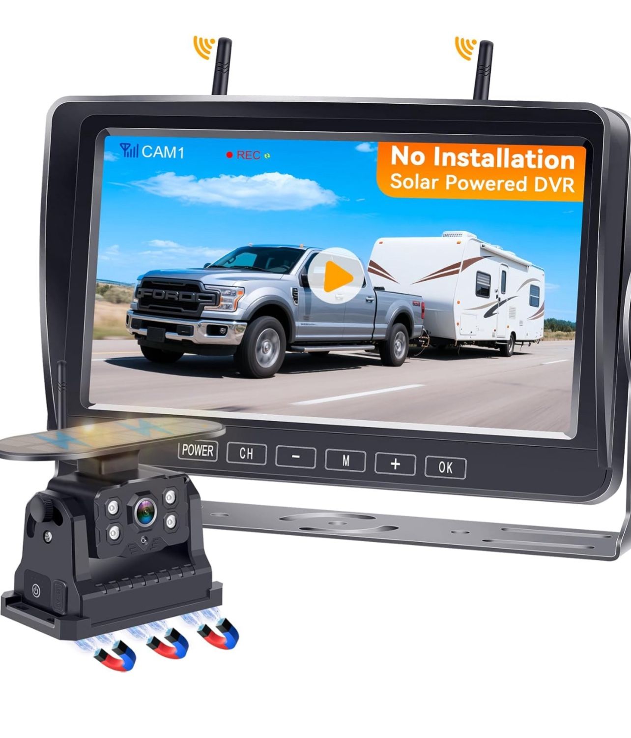 Brand New In The Box- Wireless Backup Camera for RV Install-Free 7-Inch: Magnetic HD 1080P Recording Solar Rear View Camera No-Delay Signal with Touch