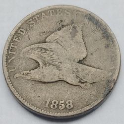 1858 One Cent Flying Eagle Penny Copper Coin 