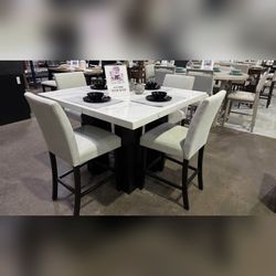 5PC Marble top Counter height dining table set