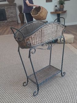 Wrought iron wicker plant stand