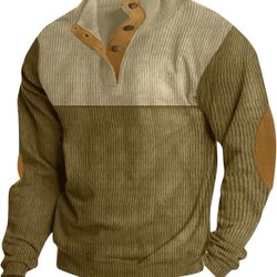 Mens Fall Sweater Corduroy Shirt Lapel Collar Button Up Pullover Long Sleeve