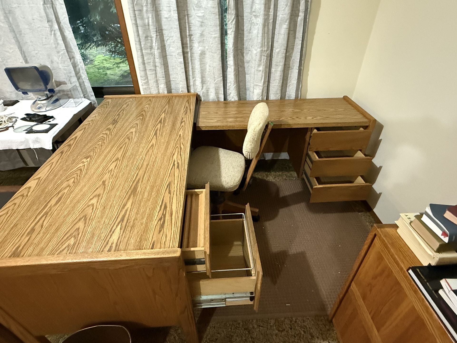 Oak L-shaped desk +chair @Estate Sale $$$ REDUCED