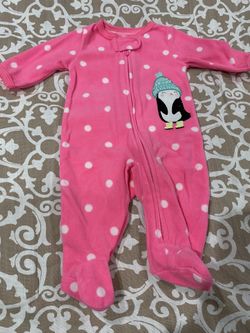 Carter’s Brand Pink Penguin Polka Dot Bodysuit For Baby Girl Size Newborn NB
