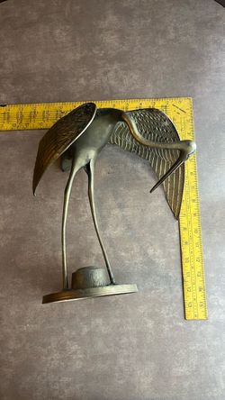 Brass Crane Bird Sculpture with Base