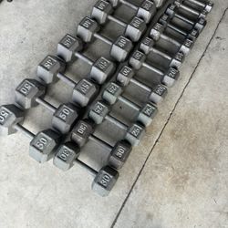 10 Pair Of Cast Hex Dumbbell Weights/5 LBS,10,15,20,25,30,35,40,45,50 LBS= 550 LBS 